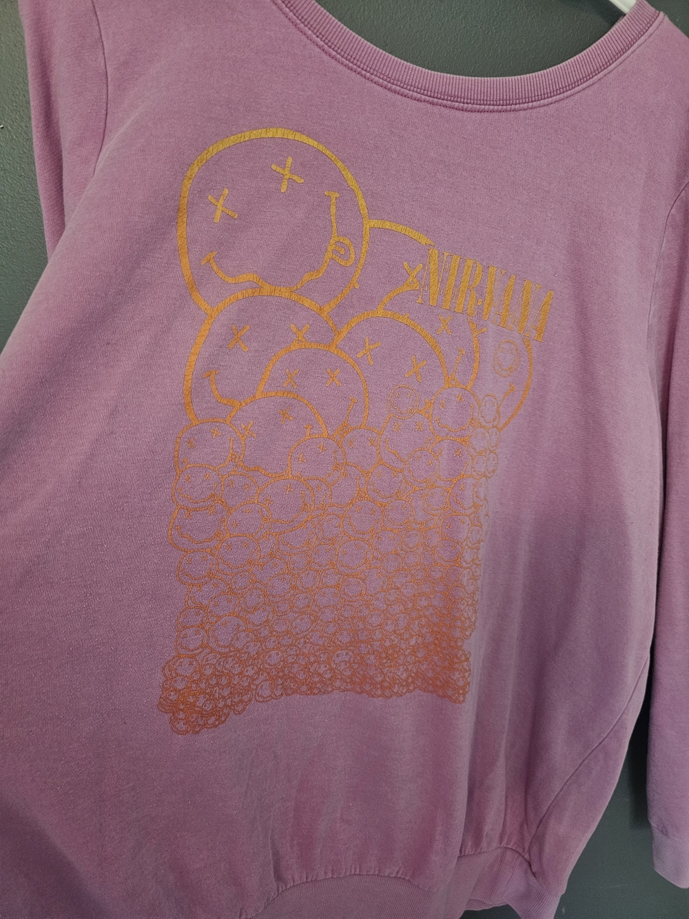 NIRVANA Pink Kids Sweatshirt with Gold Smiley Graphic